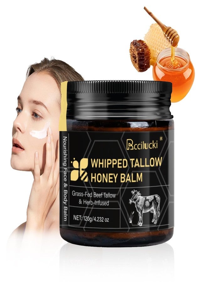 Rccilucki بلسم ريتشيلوكي المخفوق بالعسل والشحم للوجه والجسم - مرطب من شحم البقر المُغذى على العشب 117 غرام | بلسم عضوي بالشحم مع عسل خام وفيتامين هـ | تركيبة غير دهنية - Image 1